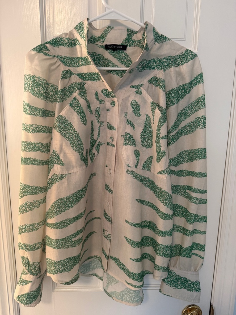 Green Patterned Cream Button-Up Shirt